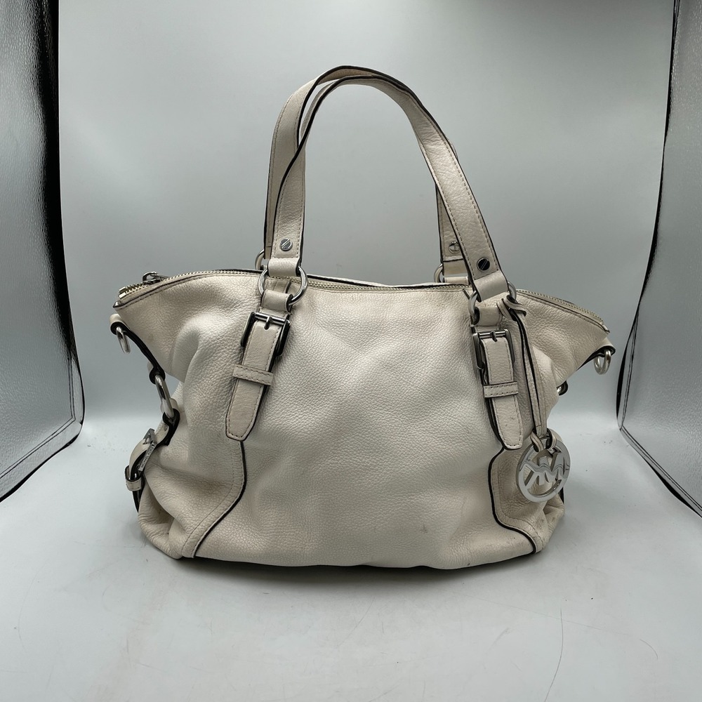Michael‎ Kors Bag Tristan Beige Leather Charm Adjustable Double Handle Satchel